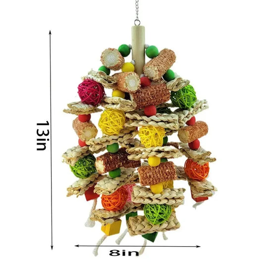 Dřevěná houpačka pro ptáky s okusovacími korálky – zábava a přirozená péče o zobák - Hračky Pro Mazlíčky