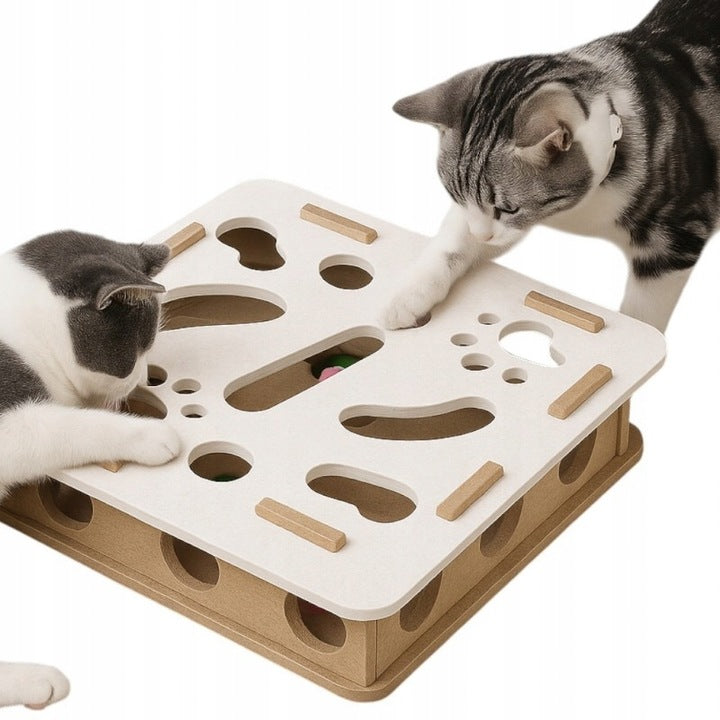 Interaktivní plstěná hračka pro kočky - s otvory a rolničkovými míčky - Hračky Pro Mazlíčky