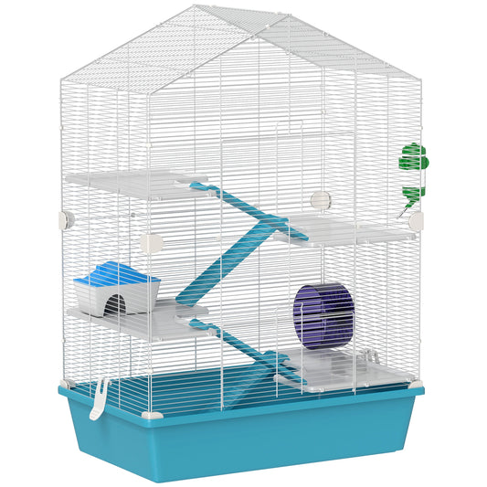 PawHut 5patrová klec pro křečky s platformami – světle modrá - Hračky Pro Mazlíčky