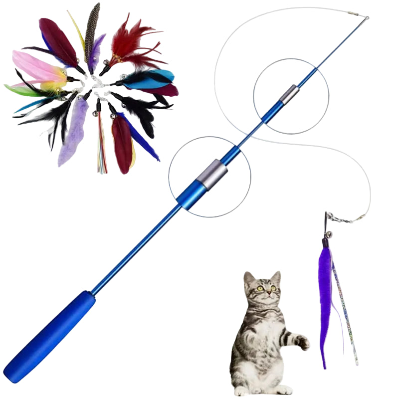 Teleskopický prut s peříčky pro kočky – interaktivní hračka - Hračky Pro Mazlíčky